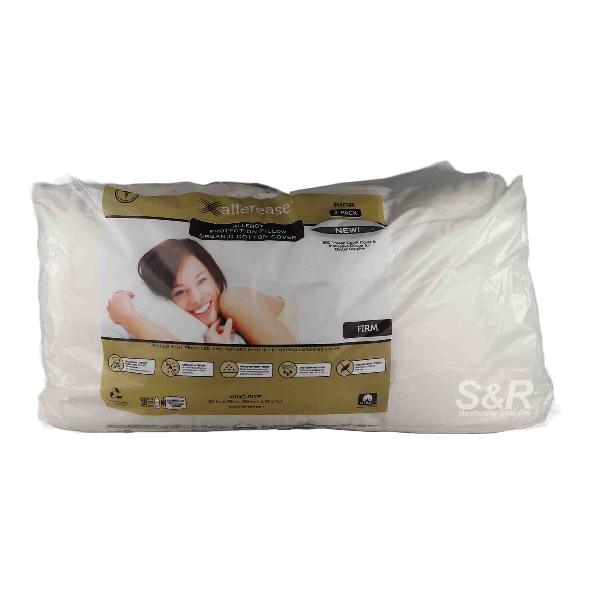 AllerEase King Organic Cotton Cover Allergy Protection Pillow 2pcs